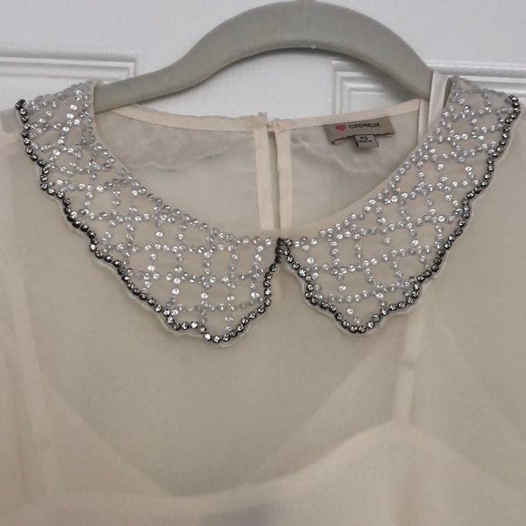 NWOT Cream Jeweled Neck Top - Picture 2 of 3